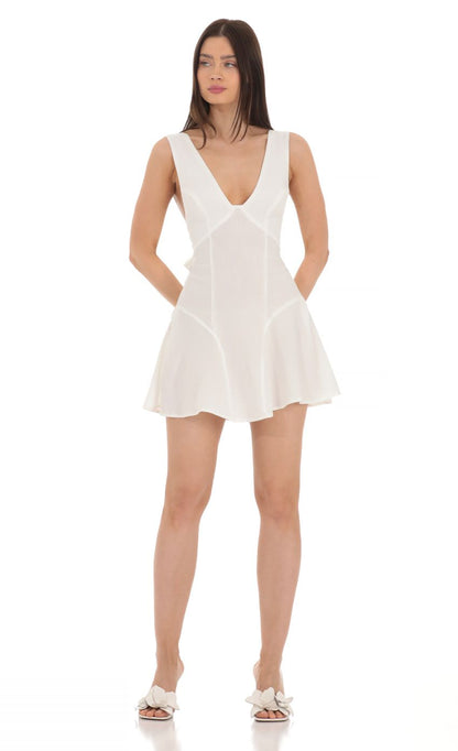 Lucy in the Sky Plunge V-Neck Dress in White