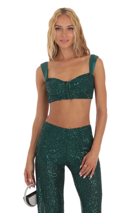 Lucy In The Sky Sequin Two Piece Set in Green