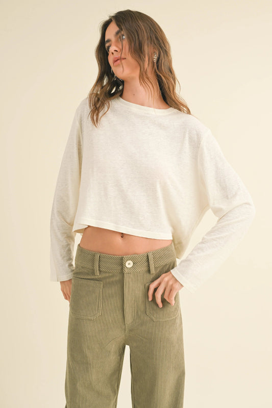 Ruby & Jenna Women's Long Sleeve Linen Blend Top