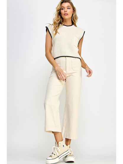 Ruby & Jenna Women's Contrast Edge Knit Top