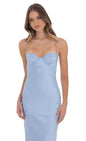Lucy In The Sky Open Back Satin Maxi Dress in Light Blue