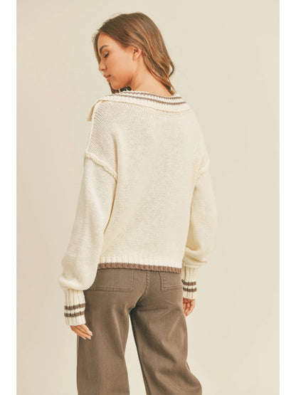 Ruby & Jenna Women's COLOR CONTRASTED COLLAR SWEATER TOP