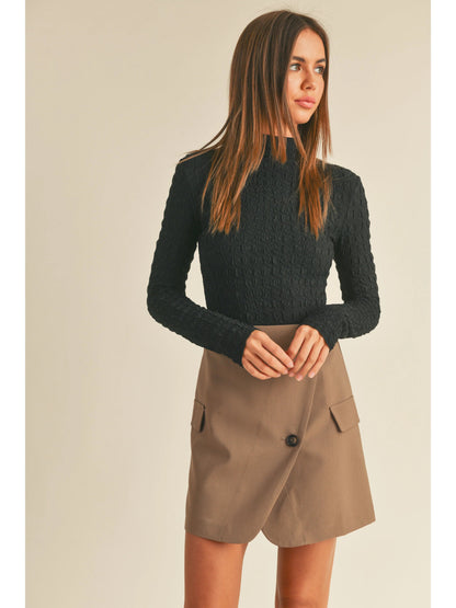 Ruby & Jenna Women's Textured Fabric Long Sleeve Top