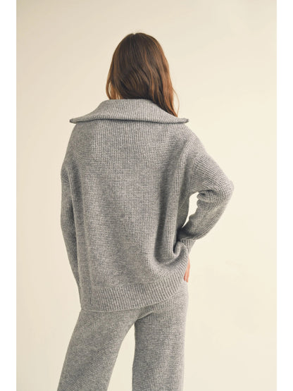 Ruby & Jenna Women's Waffle Pattern Half Zip Sweater