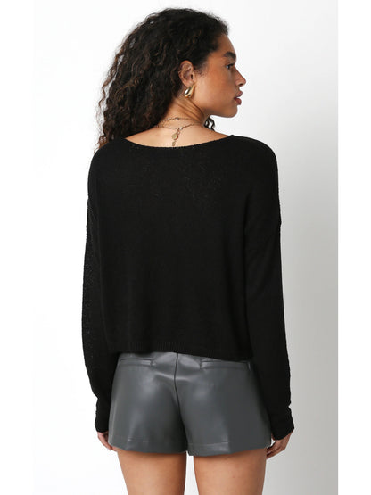Ruby & Jenna Women's Thin Cropped Box Knit Sweater