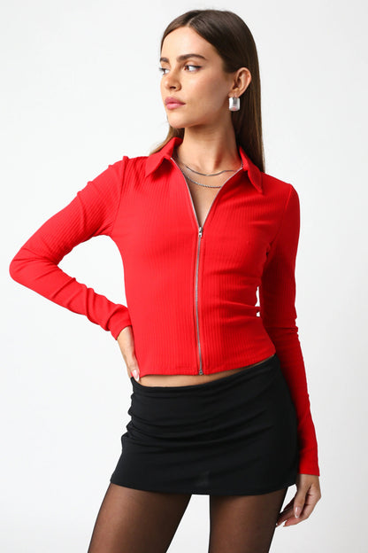Ruby & Jenna Women's Collared Zip Up