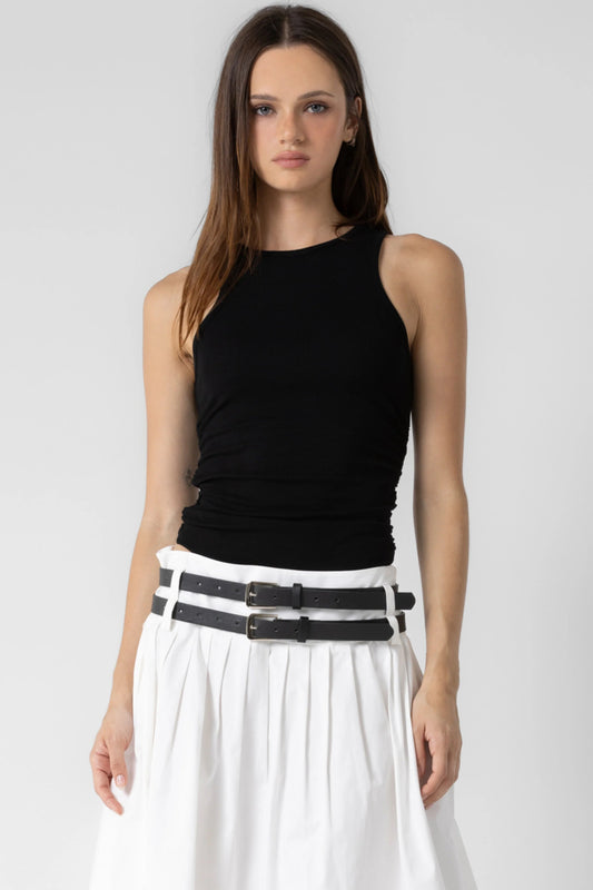 Ruby & Jenna Women's Knit Rib Shirred Tank