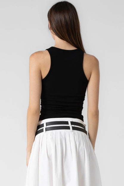 Ruby & Jenna Women's Knit Rib Shirred Tank