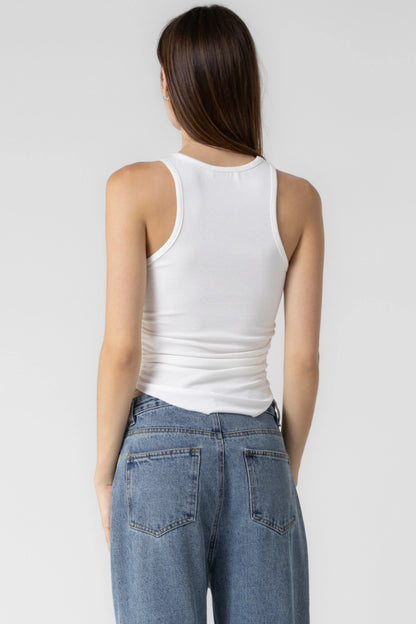 Ruby & Jenna Women's Knit Rib Shirred Tank