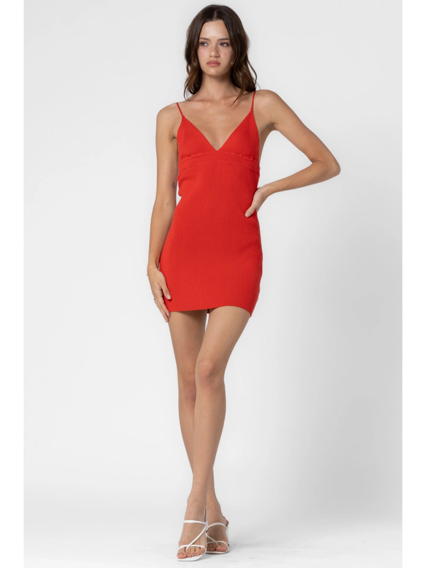 Ruby & Jenna Women's Rib Knit V Neck Cami Mini Dress