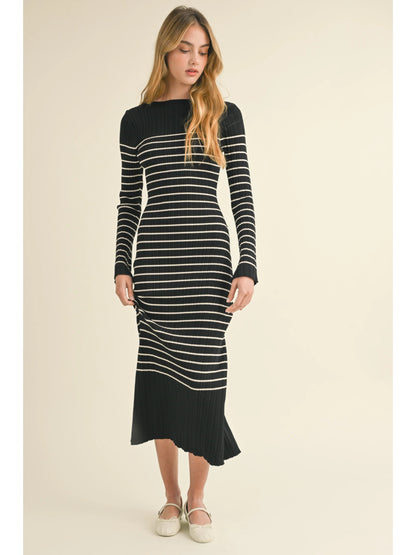 Ruby & Jenna Women's Stripe Pattern Rib Dress