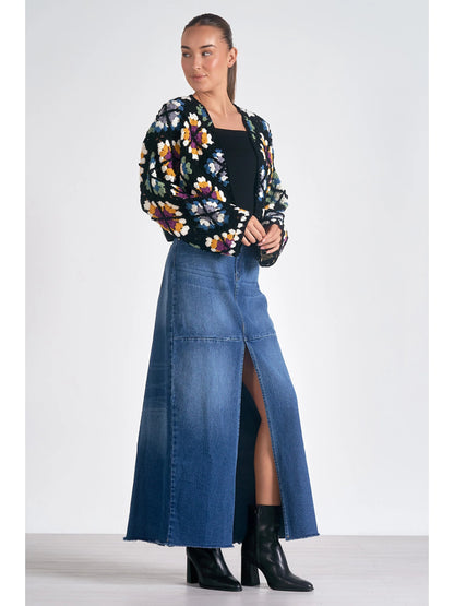 Ruby & Jenna Women's Crop Crochet Multi Sweater