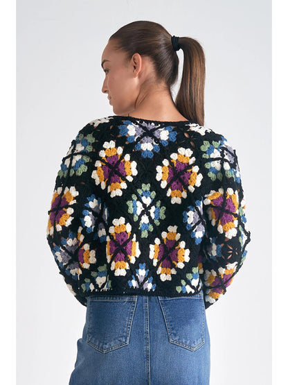Ruby & Jenna Women's Crop Crochet Multi Sweater
