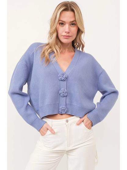 Ruby & Jenna Women's Knit Floral Detail Cardigan