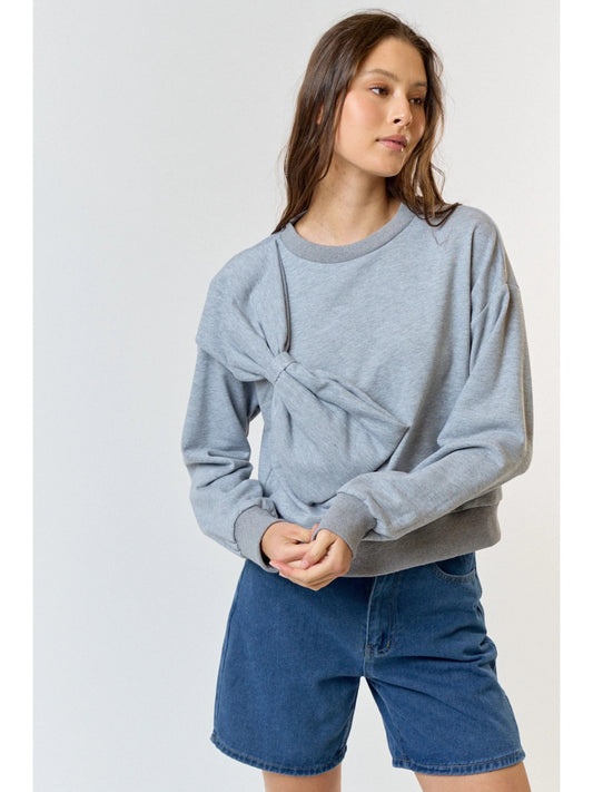 Ruby & Jenna Women's Crew Neck French Terry Top With Bow