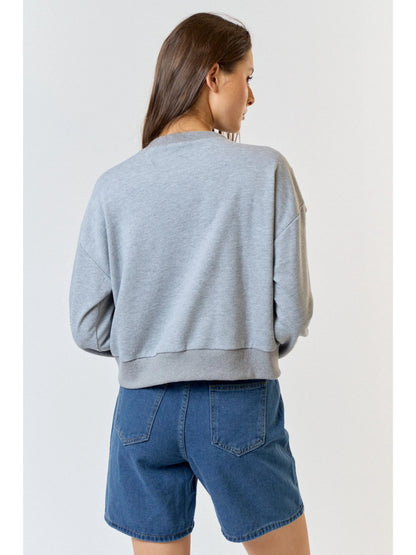 Ruby & Jenna Women's Crew Neck French Terry Top With Bow