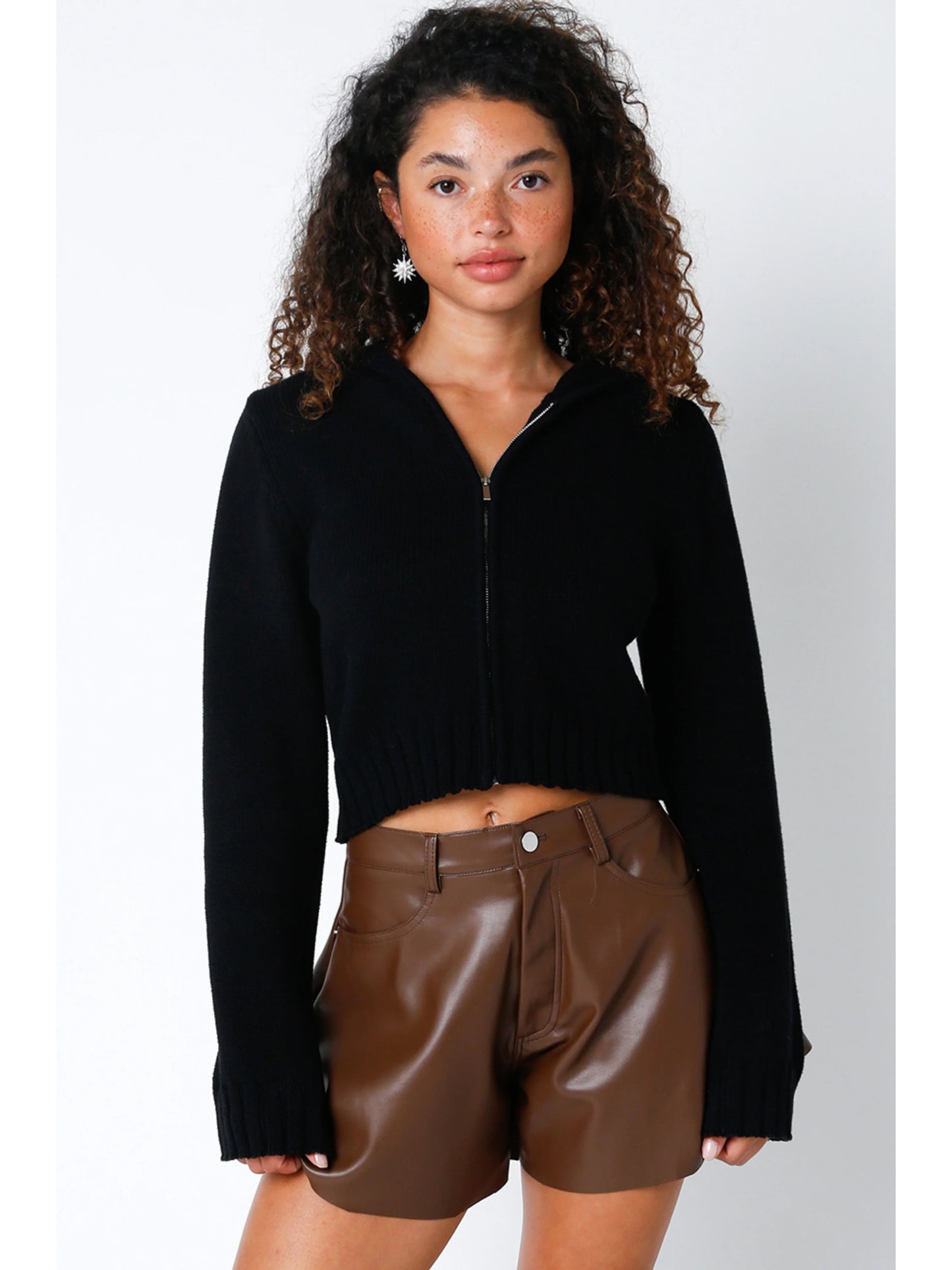 Ruby & Jenna Women's Cropped Hoodie Zip Up