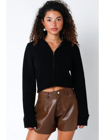 Ruby & Jenna Women's Cropped Hoodie Zip Up