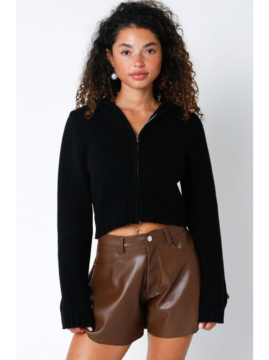 Ruby & Jenna Women's Cropped Hoodie Zip Up