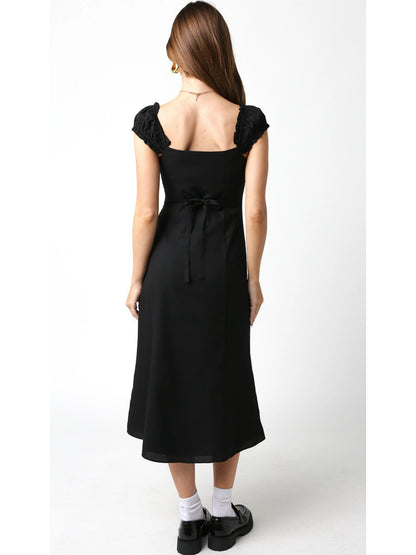 Ruby & Jenna Women's Button Flutter Sleeve Midi Dress