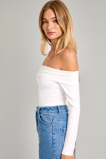 Ruby & Jenna Women's Off Shoulder Long Sleeve Bodysuit