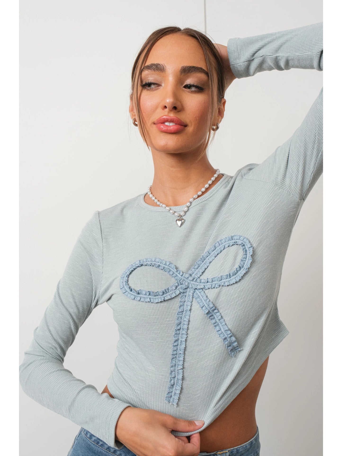 Ruby & Jenna Women's Bow Ribbed Knit Top