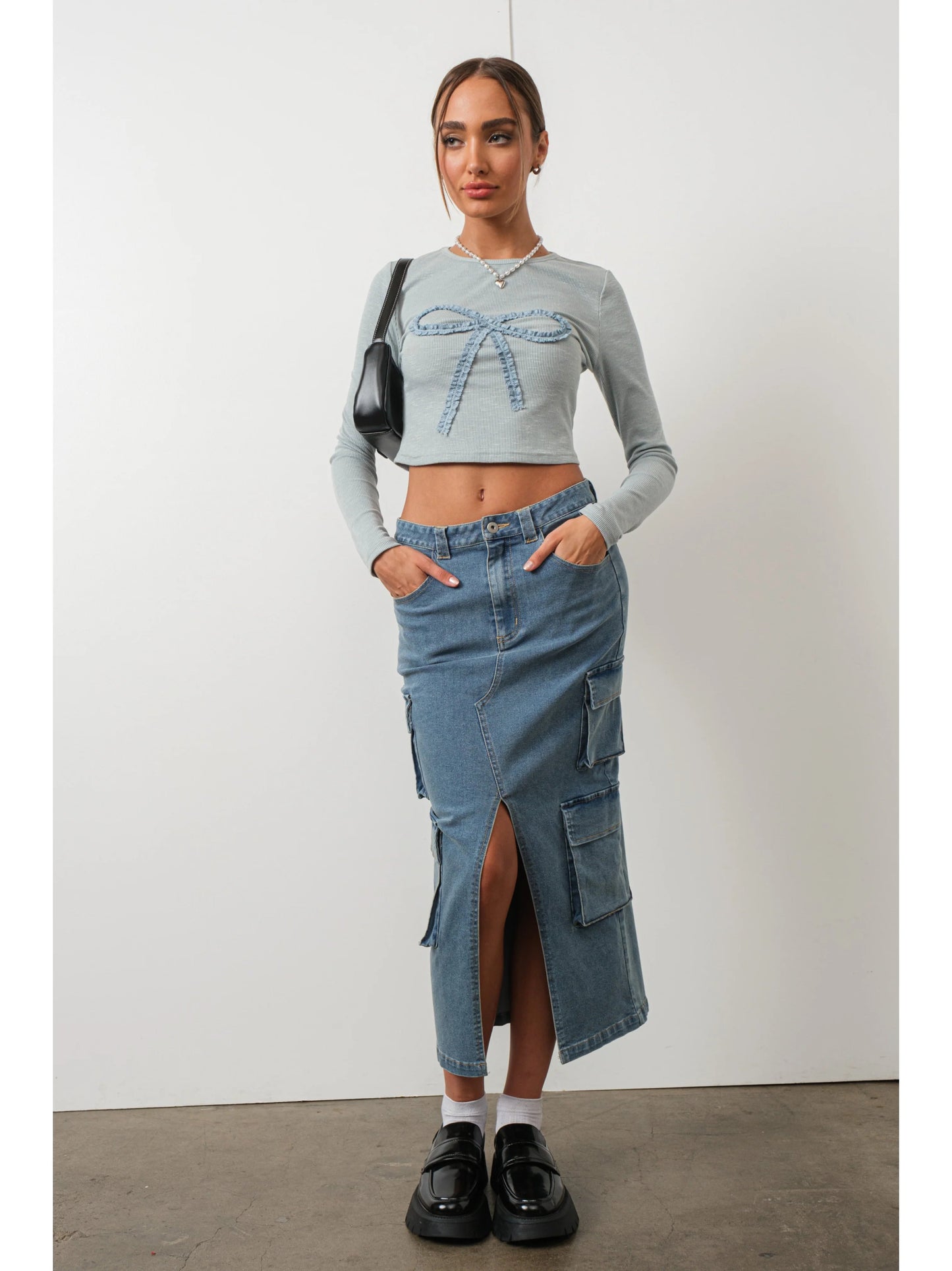 Ruby & Jenna Women's Bow Ribbed Knit Top