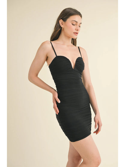 Ruby & Jenna Women's Mesh Ruched Mini Dress