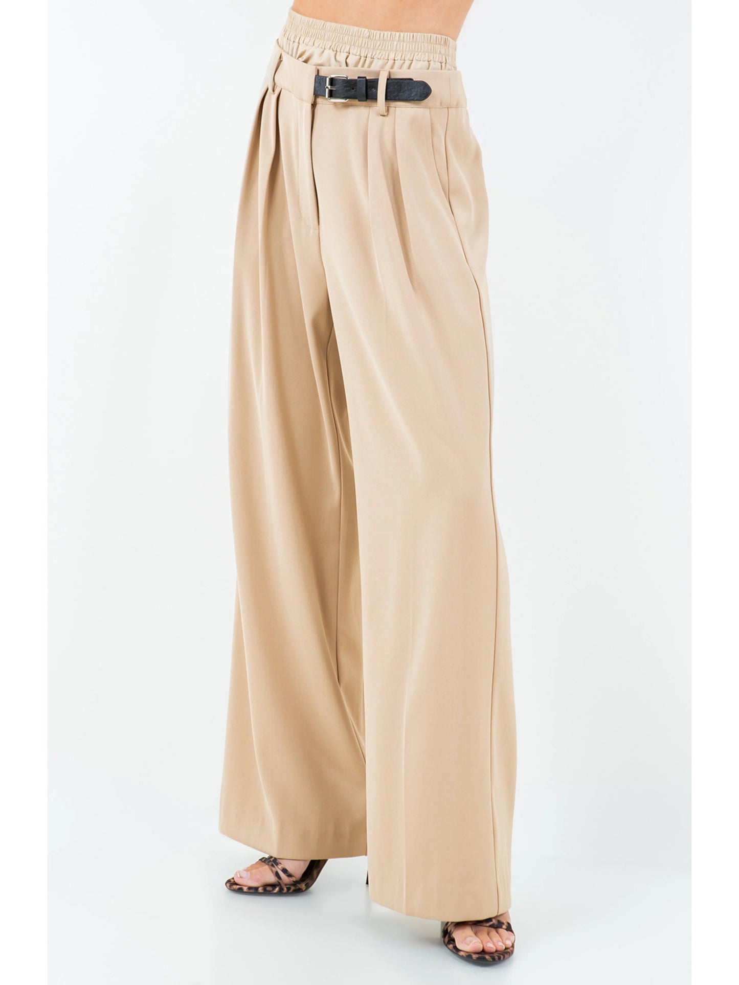 Ruby & Jenna Women's Double Layer Belt Detail Pant