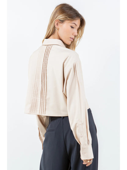 Ruby & Jenna Women's Jeweled Collar Pintuck detail Top