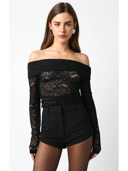 Ruby & Jenna Women's Lace Off Shoulder Top