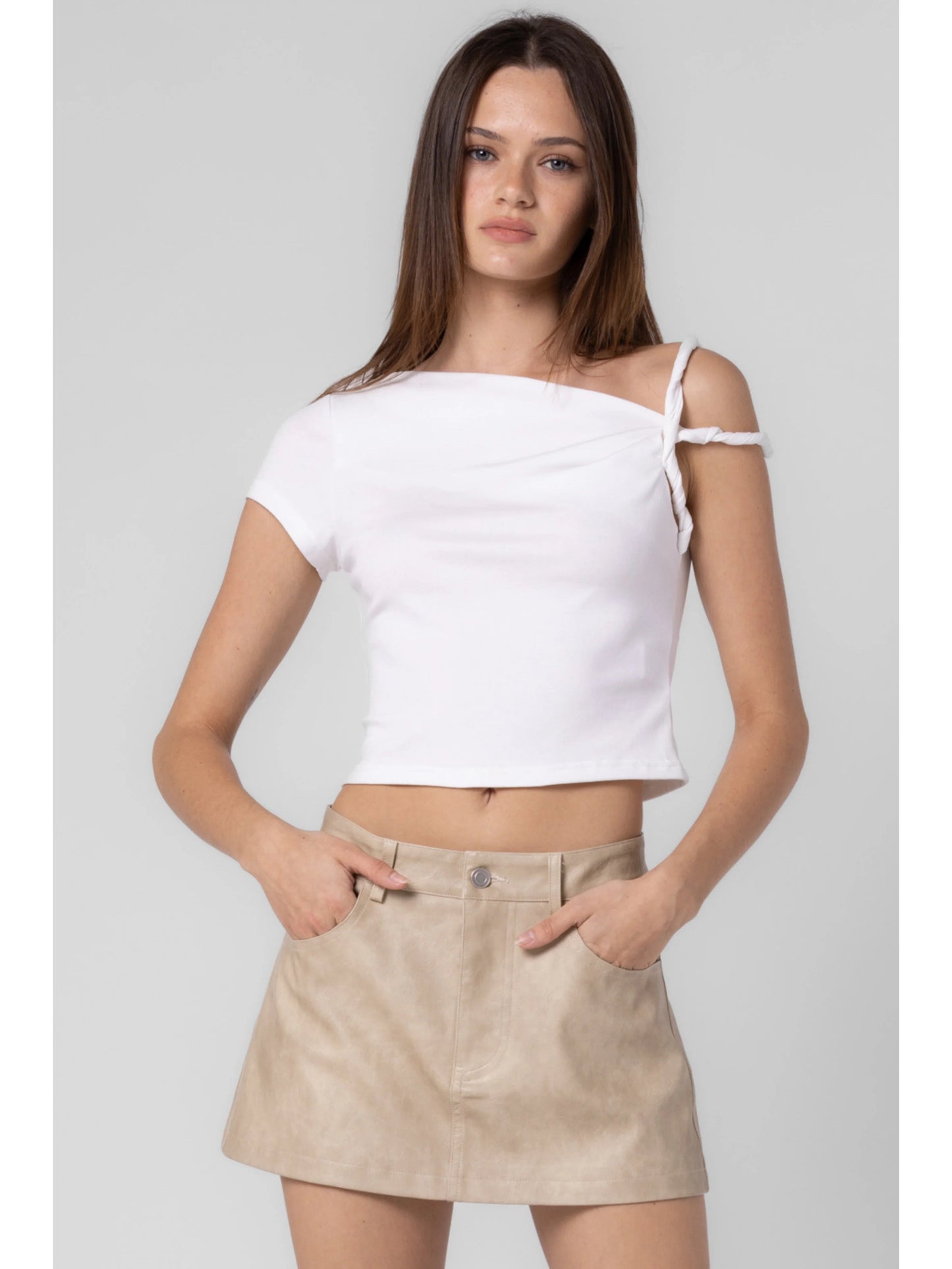 Ruby & Jenna Women's Off Shoulder Asymmetical Top