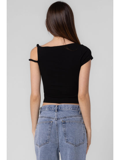 Ruby & Jenna Women's Off Shoulder Asymmetical Top