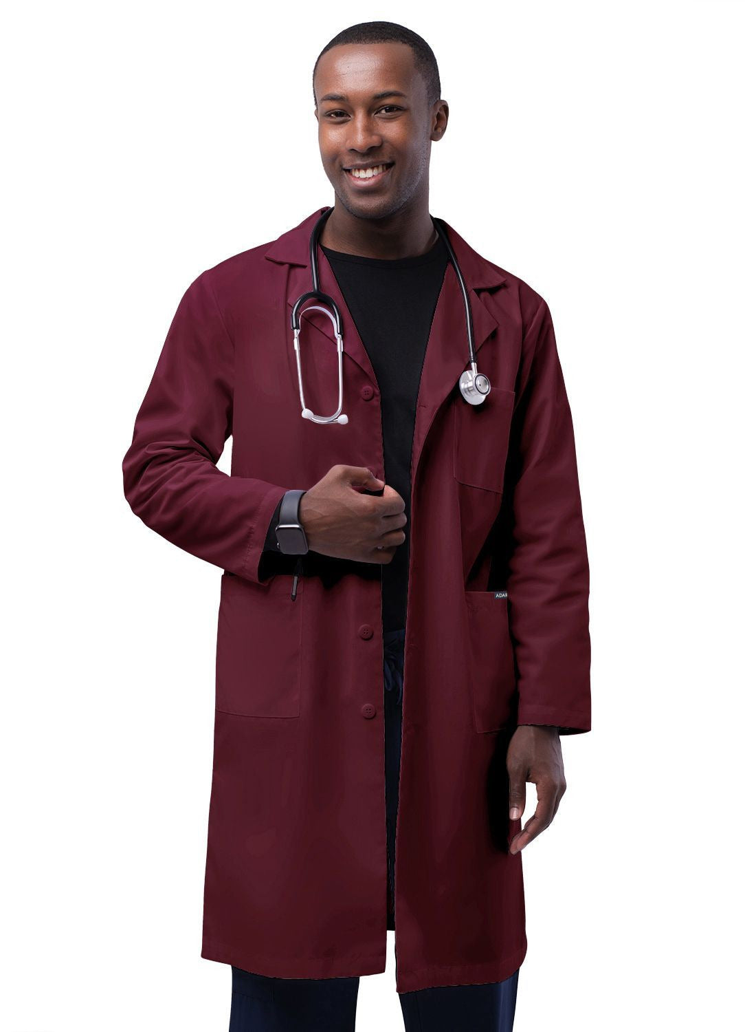 Adar Unisex 39" Lab Coat with Inner Pockets - Black - Burgundy - Ceil Blue