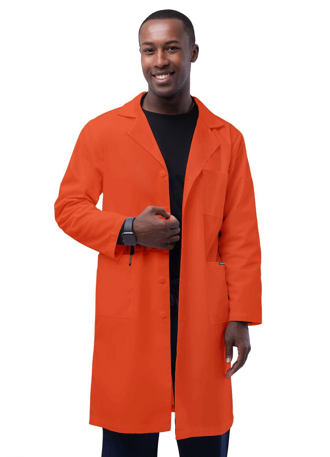 Adar Unisex 39" Lab Coat with Inner Pockets - Mandarin Orange - Mandarin Orange - Navy