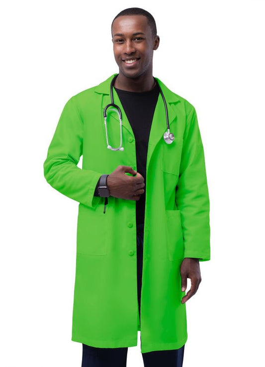 Adar Unisex 39" Lab Coat with Inner Pockets - Neon Lime Green - Purple - Royal Blue