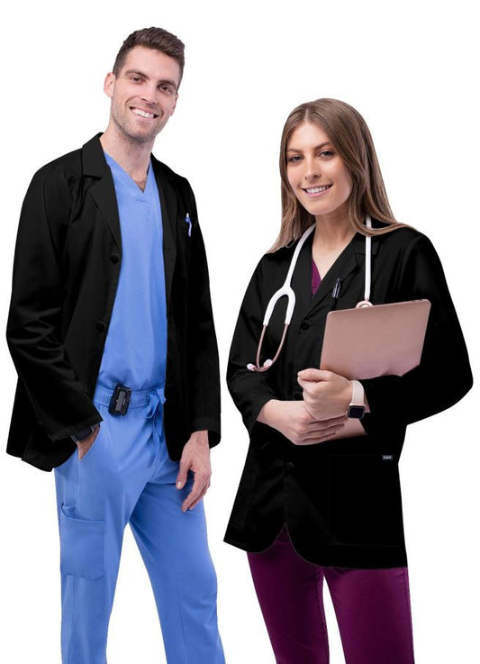 Adar Unisex 31" Classic Consultation Coat - Black - Burgundy - Ceil Blue