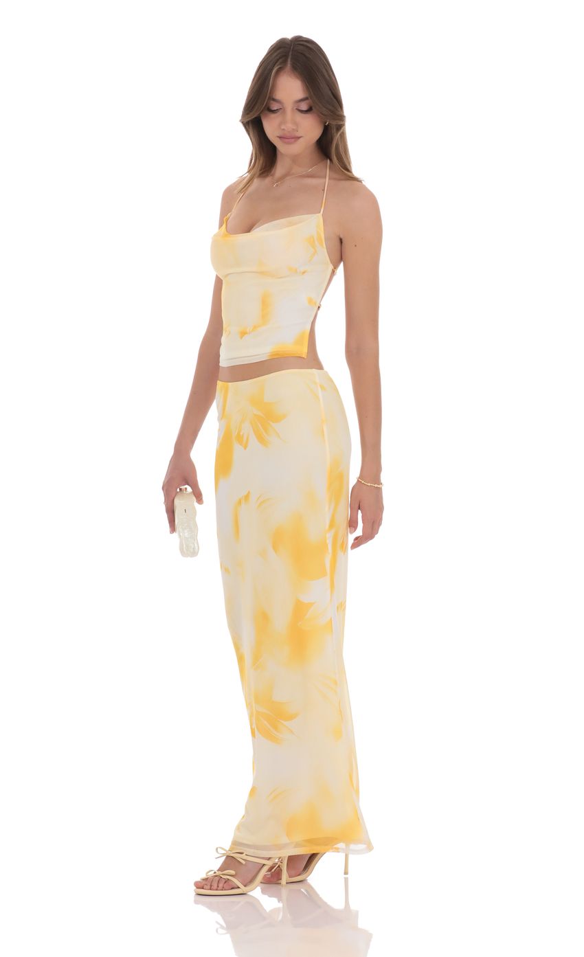 Lucy in the Sky Floral Cowl Neck Two Piece Set in Yellow