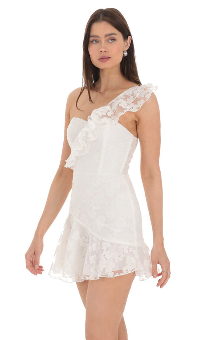 Lucy In The Sky Floral Corset One Shoulder Dress in White