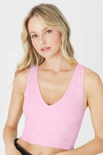 Ruby & Jenna Women's Lace V Neck Tank