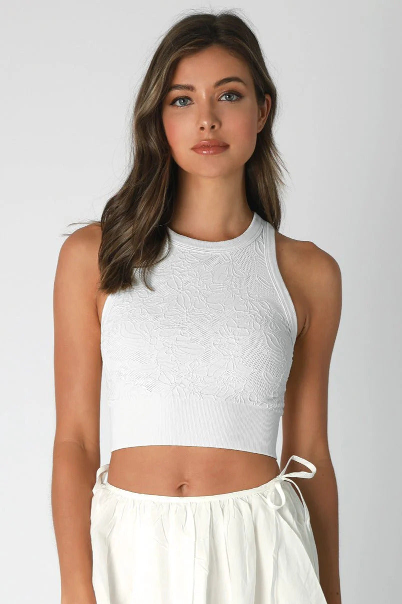 Ruby & Jenna Women's Lace High Neck Crop Top
