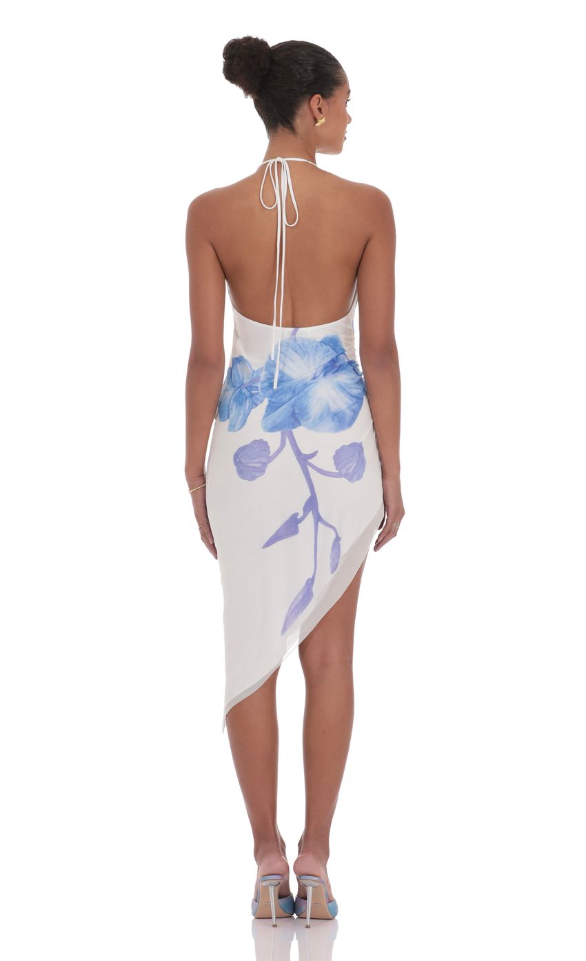 Lucy in the Sky Floral Asymmetrical Midi Dress in White