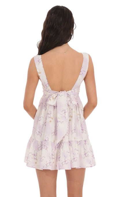 Lucy in the Sky Floral Babydoll Dress in Lavender Cream