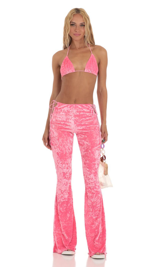 Lucy In The Sky Crushed Velvet Two Piece Set in Pink
