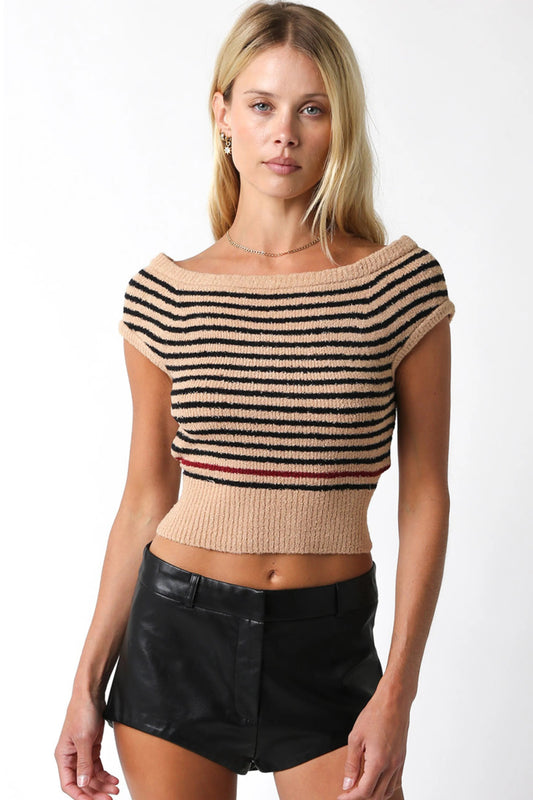 Ruby & Jenna Women's Boat Neck Stripe Top