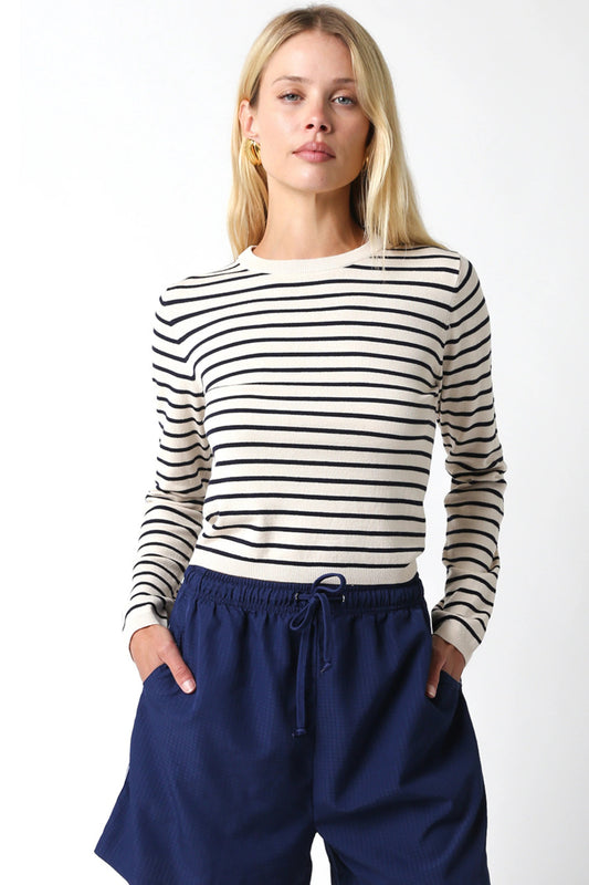 Ruby & Jenna Women's Stripe Crew Neck