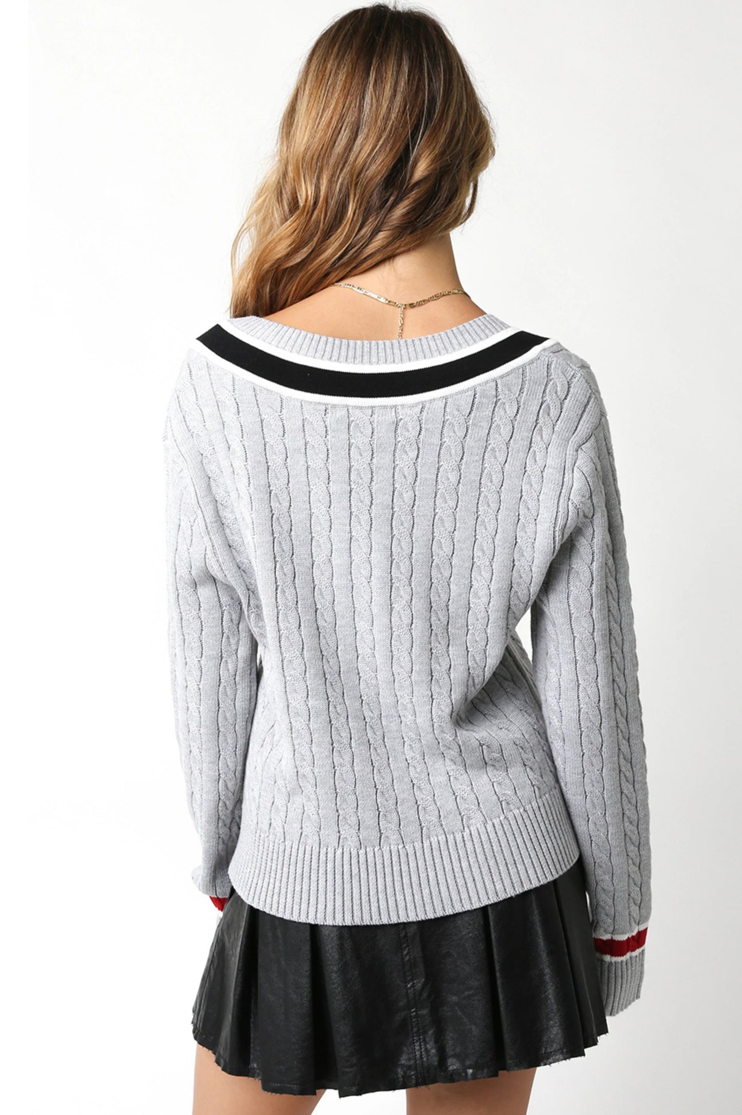 Ruby & Jenna Women's Varsity Cable Knit Sweater