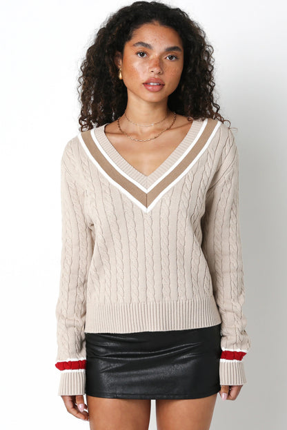Ruby & Jenna Women's Varsity Cable Knit Sweater