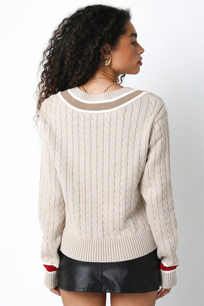 Ruby & Jenna Women's Varsity Cable Knit Sweater