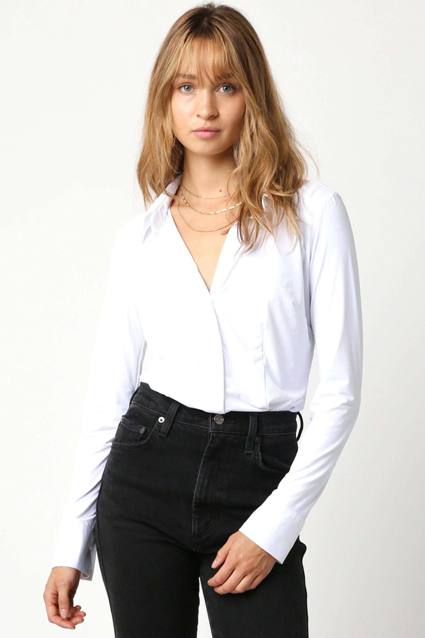 Ruby & Jenna Women's Button Down Bodysuit